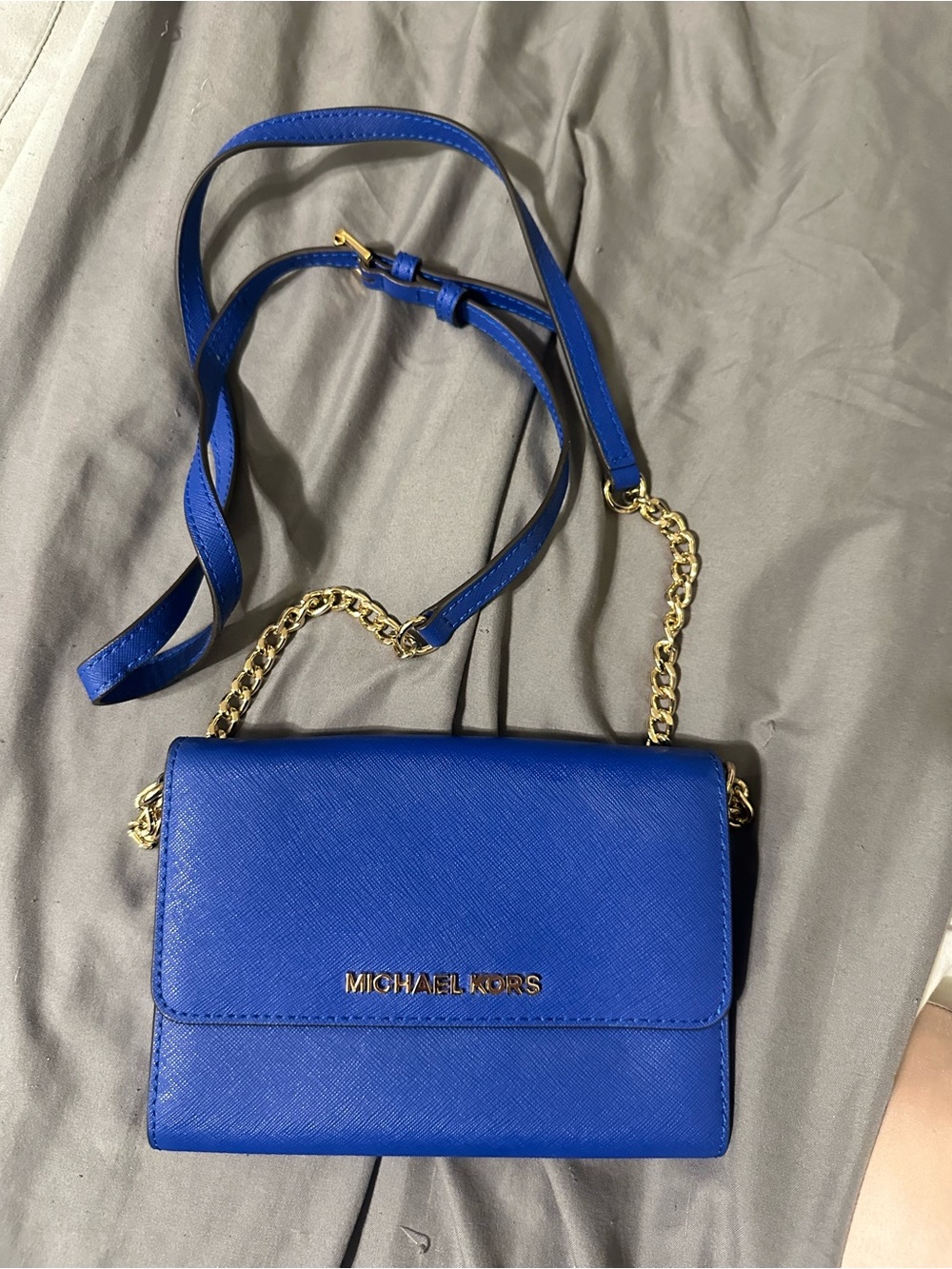 Michael Kors Royal Blue Leather Chain Strap Crossbody Bag
